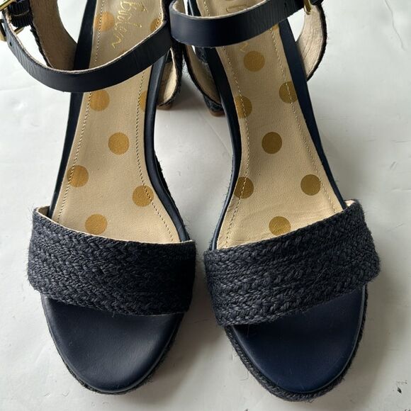 Boden Womens Sz 39 / US 8 Constance Block Heels Navy Raffia Cottagecore‎ Summer - Picture 4 of 13